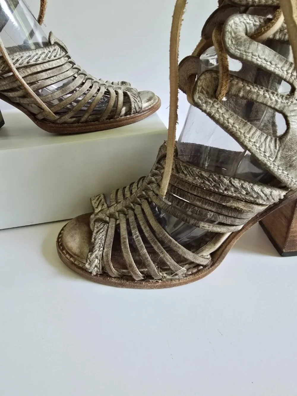 Freebird Beliz Belize Taupe Leather Lace Up Gladiator Sandals Open Toe Heels 9 - Picture 9 of 13